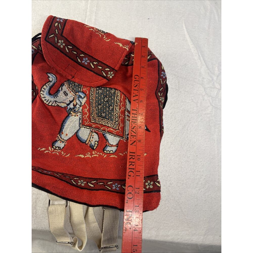 Canvas Backpack Elephant Pattern Adjustable Straps‎ Handmade Drawstrings, Red - Picture 8 of 9